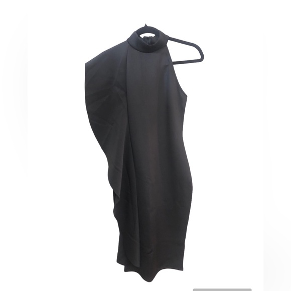 NWOT - Women's Bodycon Black Neoprene Exaggerated Frill Midi Dress! - Picture 6 of 6